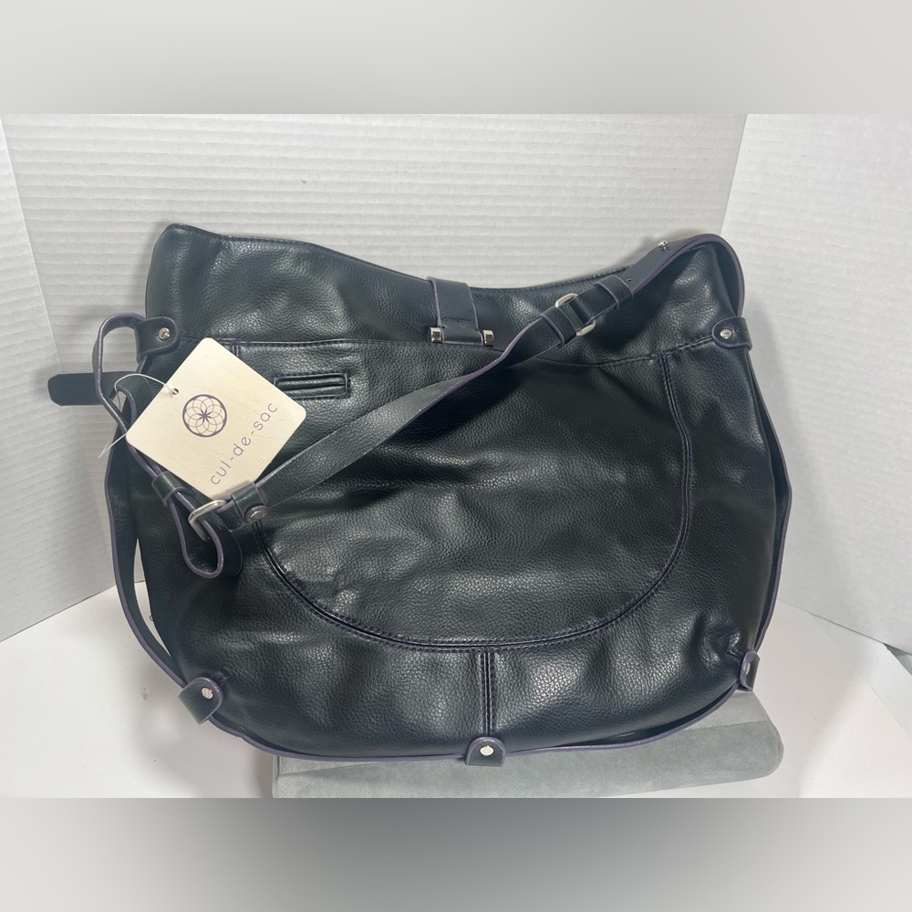 Cul-De-Sac  Black Genuine Leather  Shoulder Bag with Purple Trim - New With Tags